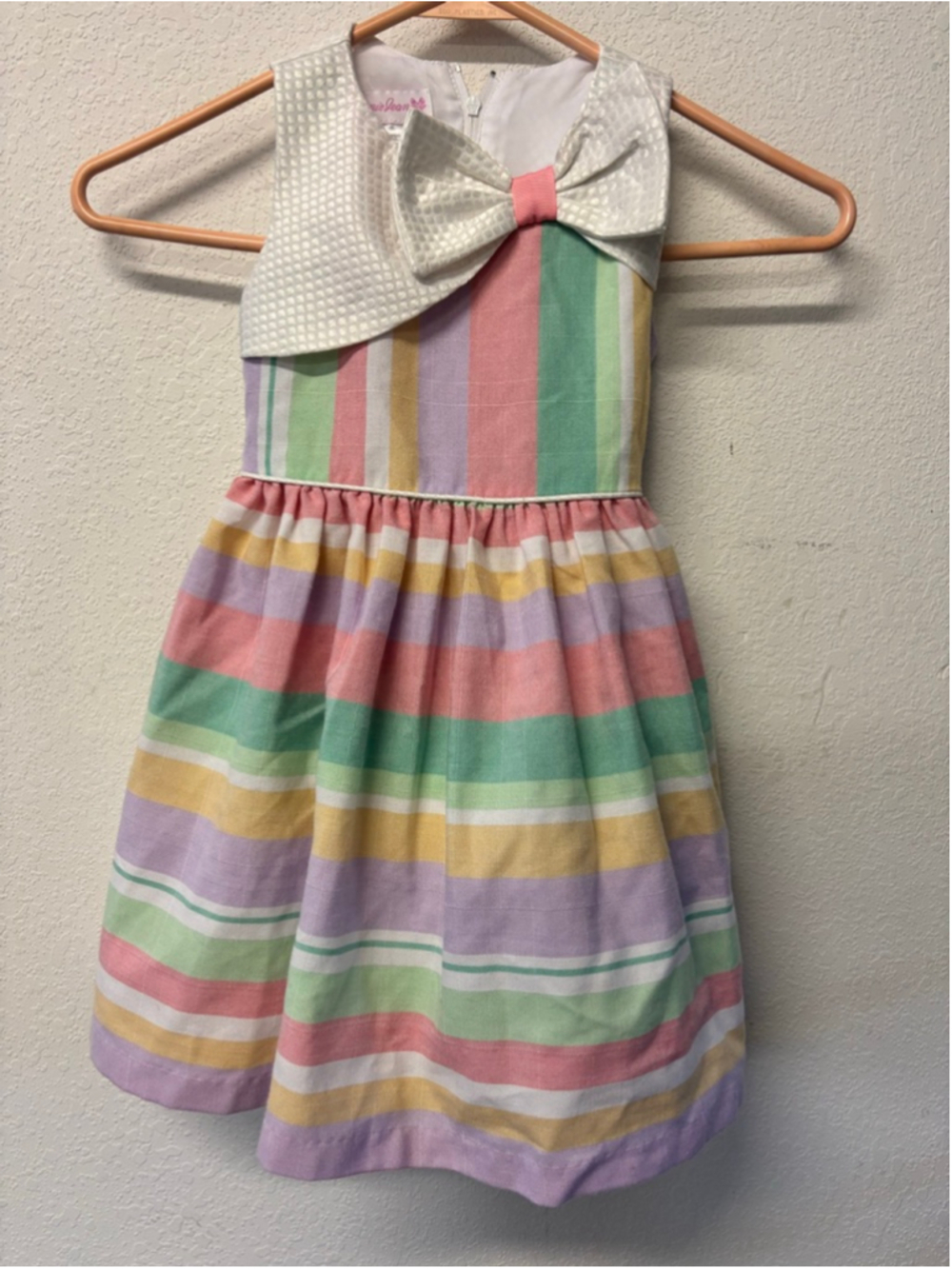 Girls Bonnie Jean Formal Dress Size 4 Multicolor Striped White Bow NWOT spring